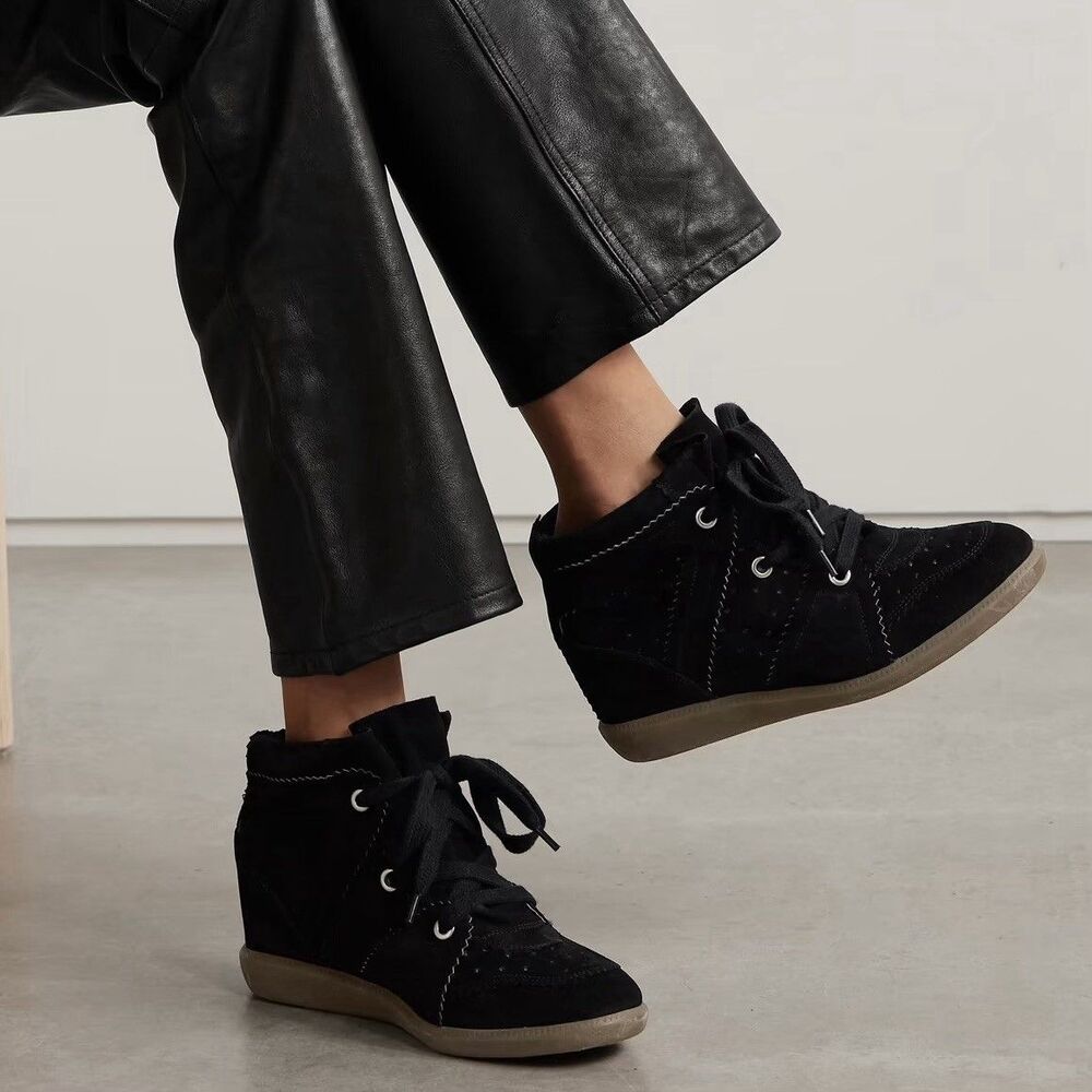 Isabel Marant Bobby Calfskin Black Suede Wedge Sneaker Luxury EU40/US10